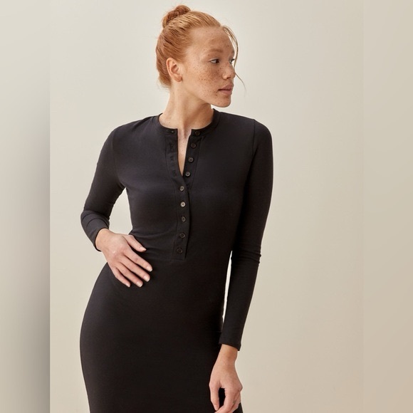 REFORMATION JEANS Organic Cotton Stretch Black Stein Midi Dress Size Small VGUC - Picture 4 of 8